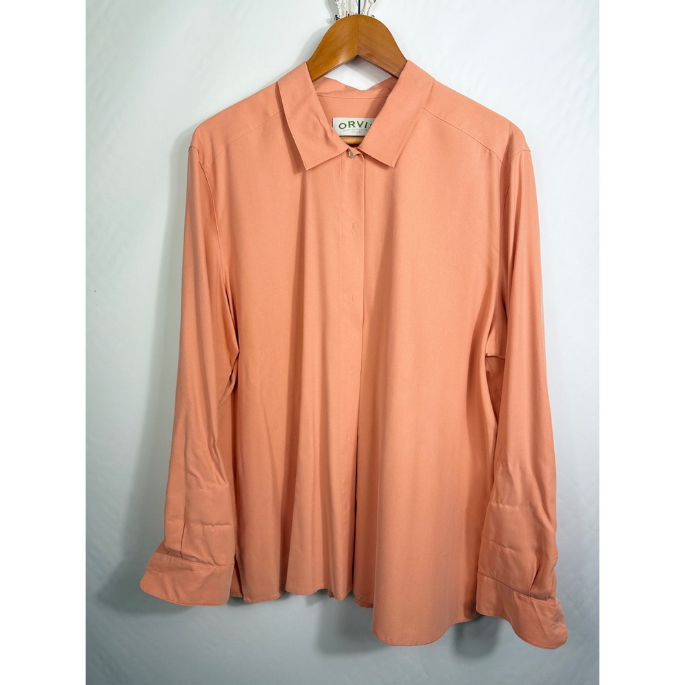 Orvis Silk Button Down XL Peach Long Sleeve Blouse Classic Luxury Professional